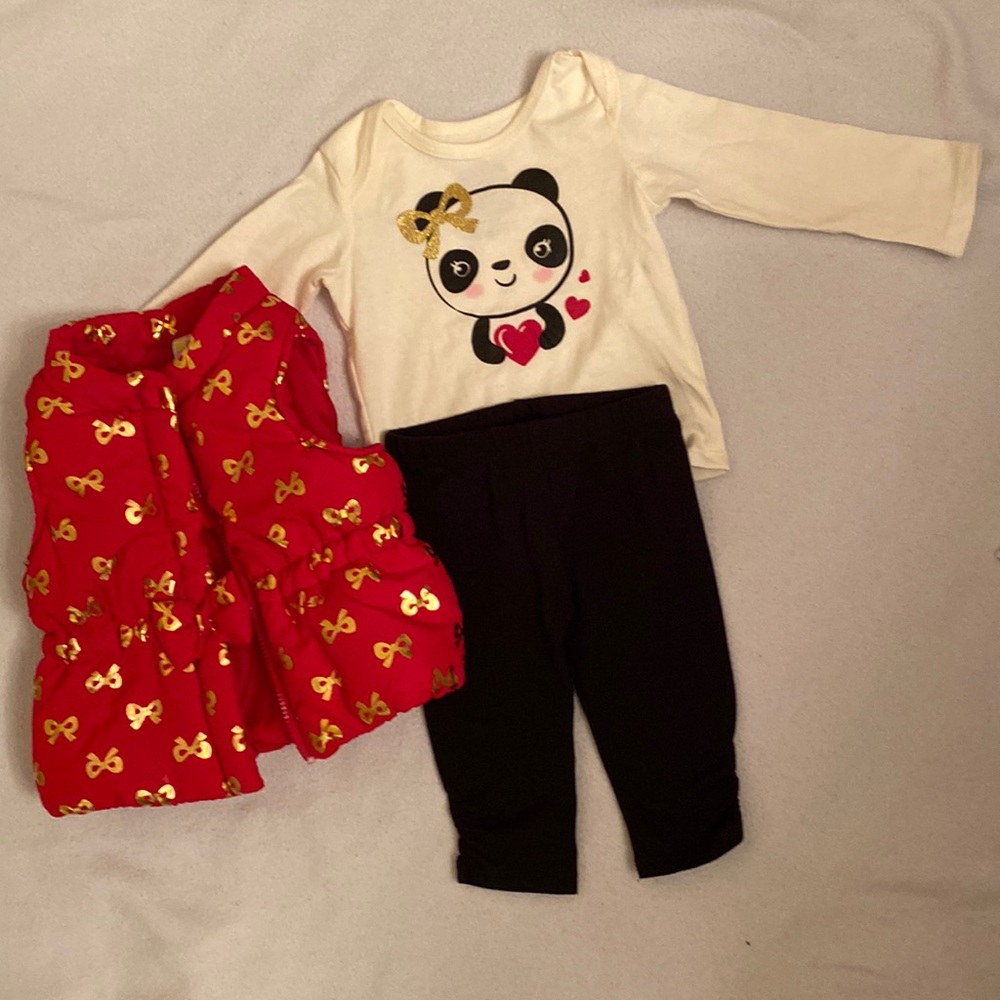 healthtex baby girl panda bear vest top with leggings 3 piece outfit